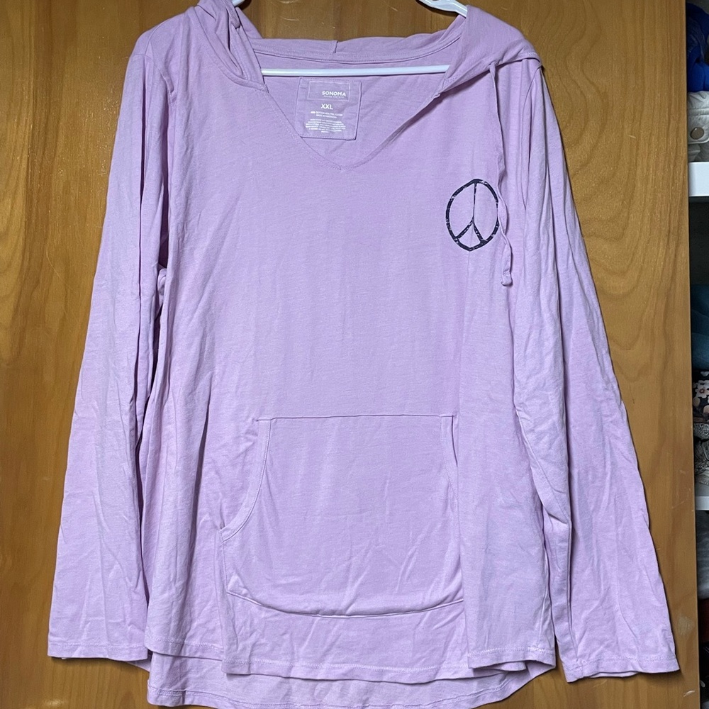 Sonoma Women's Lightweight Hooded Shirt with peace sign light purple size XXL